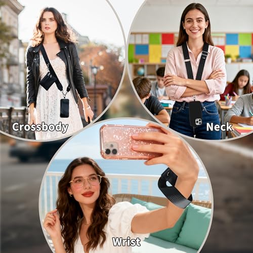 2pcs Clip and Go Strap for Phone with Wallet Crossbody Strap with Pouch - color: 2 Black