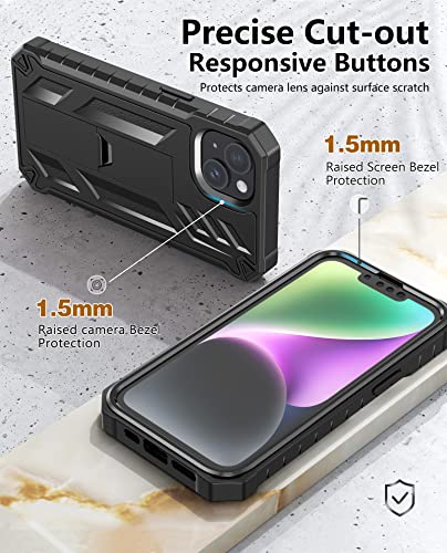 FNTCASE for iPhone 14 Plus Case, Built-in Screen Protector, Kickstand Black | 20FT Military-Grade Drop Protection, Anti-Slip Matte Textured, Rugged Heavy Duty Shockproof TPU Protective Cover - color: Black