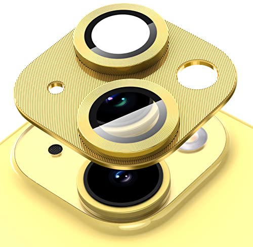 Suoman for iPhone 14 6.1 inch/iPhone 14 Plus 6.7 inch Camera Lens Protector, 9H Tempered Glass Film, [Does not Affect Night Shots] Metal Lens Protective Cover -Yellow - color: Yellow