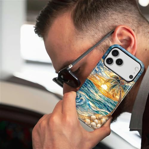 Case for iPhone 17 Pro, Dual Layer Phone Cover, Stained Glass Beach Palm - color: Stained Glass Beach Palm, size: Iphone 17 Pro