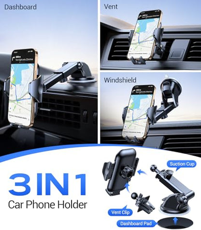 VICSEED 2026 Ultimate Sturdy Car Phone Holder [Upgraded 95+LBS Strongest Suction] Universal Long Arm Cellphone Mount for Car Dashboard Windshield Vent Truck Boat for iPhone 18 17 16 Pro Max & Android - color: Classic Black