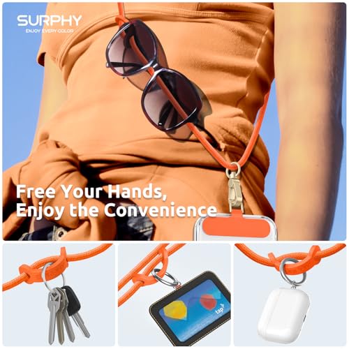 SURPHY Phone Lanyard Crossbody, Phone Strap Crossbody with 2 Tether Tabs - color: Orange