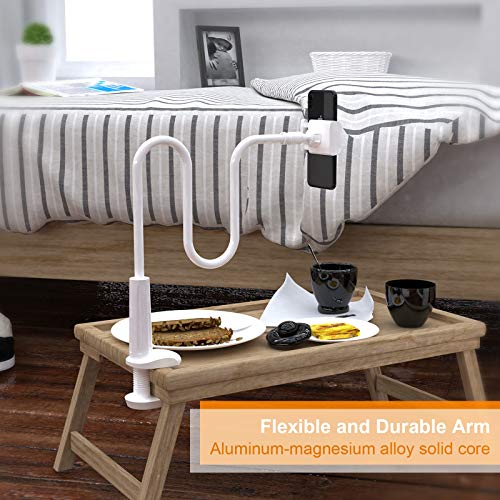 Phone Holder Bed Gooseneck Mount - Flexible Arm 360 Mount Clip Adjustable Bracket Clamp Stand Compatible with Cell Phone 11 Pro XS Max XR X 8 7 6 Plus 5 4, Samsung S10 S9 S8 for Bedroom Desk - color: White