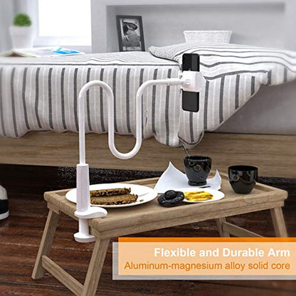 Phone Holder Bed Gooseneck Mount - Flexible Arm 360 Mount Clip Adjustable Bracket Clamp Stand Compatible with Cell Phone 11 Pro XS Max XR X 8 7 6 Plus 5 4, Samsung S10 S9 S8 for Bedroom Desk - color: White