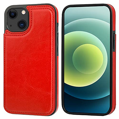 ONETOP for iPhone 13 Wallet Case with Card Holder,Red | Kickstand,ID/Cash Holder,Case Wallet with Card Slots,Double Magnetic Clasp,Durable PU Leather Shockproof Cover for Women Men - color: Red