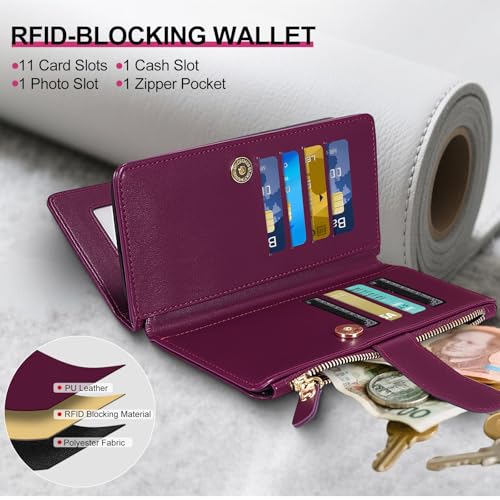 Magnetic Case for Galaxy S25 / S24 Wallet Compatible with Magsafe RFID Blocking Card Holder Detachable Phone Cover Kickstand Snap Strap Zipper Pocket PU Leather (Burgundy) - color: Burgundy, size: Galaxy S25 / S24
