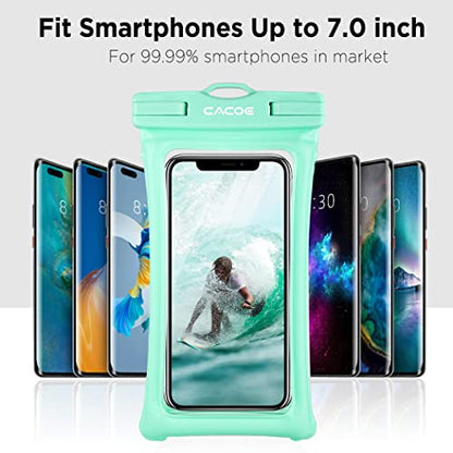 CACOE Floatable Waterproof Phone Pouch 2 Pack Up to 7.0",Black+Green | Floatable, IPX8 Waterproof Phone Case,Adjustable Lanyard,Dry Bags for Beach/Cruise/Travel/Camping/Kayak/Vacation Essentials - color: Black+Green