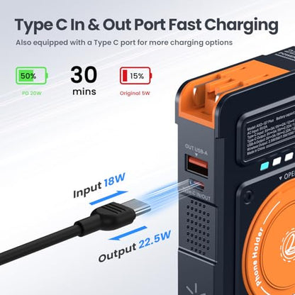 10000mAh for Magsafe Portable Charger Power Bank Built in Cables&Wall Plug - color: Blue orange