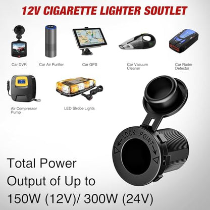 Nilight USB Charger and Cigarette Lighter Socket Outlet Panel Pre-Wired - color: Dual USB
