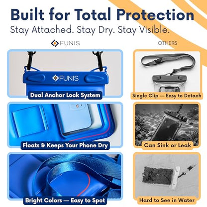 AQUAVAULT Floating Waterproof Phone Pouch, IPX8 Underwater, Large, 2 Pack | Underwater Phone Pouch with Dual Compartment for Phone & Valuables, Armband + Lanyard, Fits iPhone 17/16/15 Pro Max, S26/S25 - color: Blue and Pink