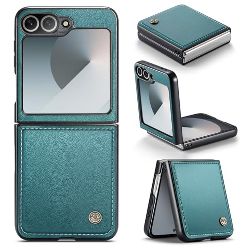 for Samsung Galaxy Z Flip 6 Case, Premium PU Leather Case Anti Scratch Slim Phone Shockproof Protective Phone Cover for Samsung Galaxy Z Flip6, Blue-Green - color: Blue-Green, size: Samsung Galaxy Z Flip 6