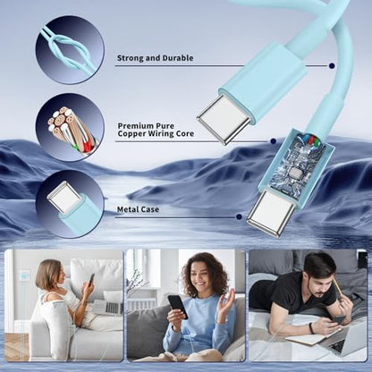 QZIIW iPhone 17 16 15 Pro Max Fast Charger,45W Dual Port USB C Fast Charger - color: Blue, size: 3FT+6FT+10FT+10FT
