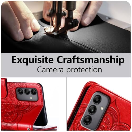 EYZUTAK Case for Samsung Galaxy A16 4G/5G, Premium Leather Magnetic Closure Flip Wallet Phone Case with Card Holder Cash Slot Stand Function Embossed Mandala Flower Slim Shockproof Lanyard Cover - Red - color: Red, size: Samsung Galaxy A16 4G/5G