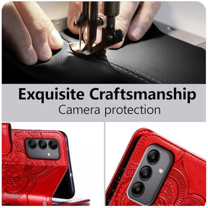 EYZUTAK Case for Samsung Galaxy A16 4G/5G, Premium Leather Magnetic Closure Flip Wallet Phone Case with Card Holder Cash Slot Stand Function Embossed Mandala Flower Slim Shockproof Lanyard Cover - Red - color: Red, size: Samsung Galaxy A16 4G/5G