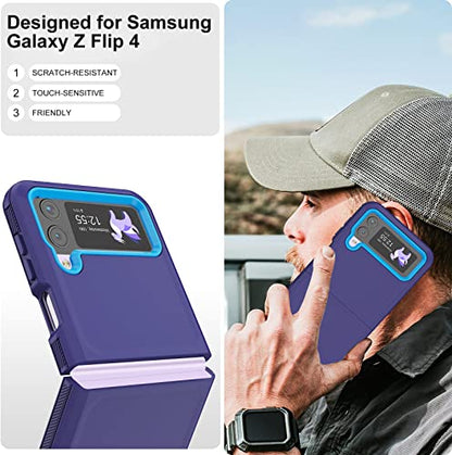 for Galaxy Z Flip 4 Case with Camera Lens Film,Shockproof Protective Phone Case Heavy Duty Full Body Protection Drop Proof Hard Rugged Cover for Samsung Galaxy Z Flip 4 (Dark Blue/Blue) - color: Dark Blue/Blue
