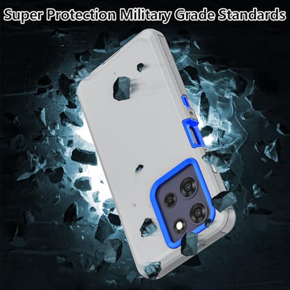 Shockproof Phone Case for Motorola Moto G Power 5G 2025/Moto G Play 2025 with Belt Clip Holster,Rugged Full-Body Protective Case Cover with Kickstand & Holster (Grey+Blue) - color: Grey+Blue