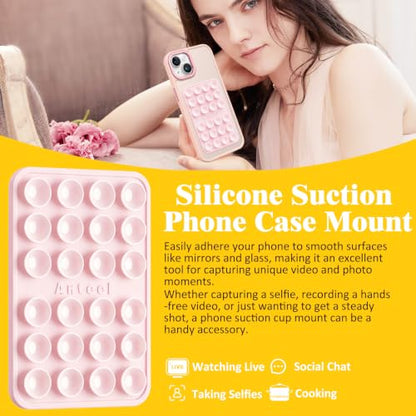 PKYAA Anteel Max - Silicone Suction Phone Case Adhesive Mount, Upgraded Super Strong Grip, Durable, Easy to Use, Hands-Free Sticky Phone Holder for Selfies, Tiktok Videos, 2.56"x3.94" (Rose) - color: Rose