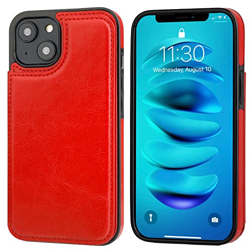 ONETOP for iPhone 14 Wallet Case with Credit Card Holder,Red - color: Red