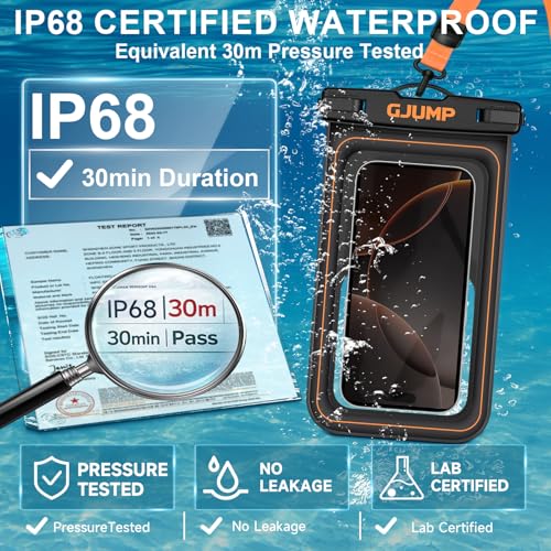 Waterproof Phone Pouch Floating, 2 Pack IP68 Dry Bag Cell Phone Case | Waterproof Phone Case with iPhone 17 16 15 14 Pro Max, Snorkeling Beach Swimming Cruise Travel Essentials, Lanyard Included - color: Orange*2