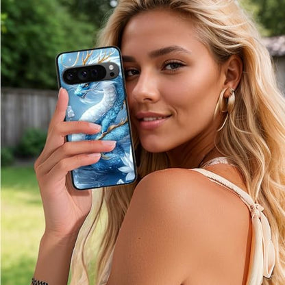 for Google Pixel 9 Pro XL Phone Case TPU Shockproof Full Body Protection Cover 6.8" Cute Dragon Light Blue for Pixel 9 Pro XL Lightweight Compatible Wireless Charging Screen Protector Film - color: Cute Dragon Light Blue