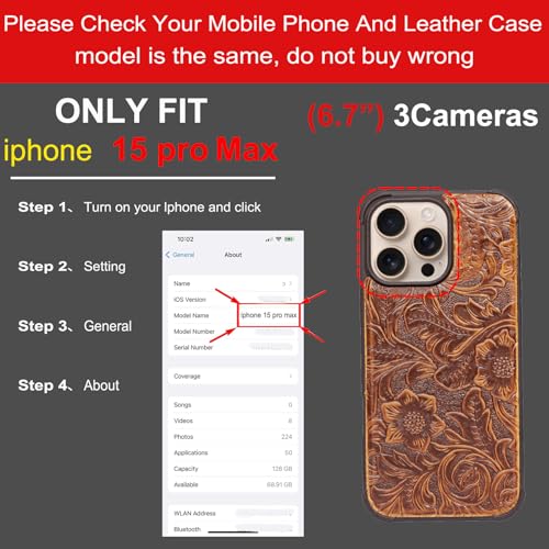 Leather Case Compatible With iPhone 15 Pro Max Wallet 6.7" | Genuine Leather 2in1 Magnetic Detachable Shockproof Kickstand,Flip Folio Cover with Card Slot,Wireless Charging RFID Blocking - color: Dark brown, size: 15 Pro Max