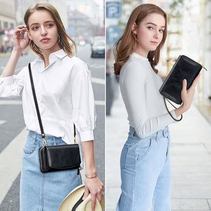 Peacocktion Womens Crossbody Wristlet Wallets with Cell Phone Pocket RFID Vegan Leather Cross Body Purses Travel - color: 01-black