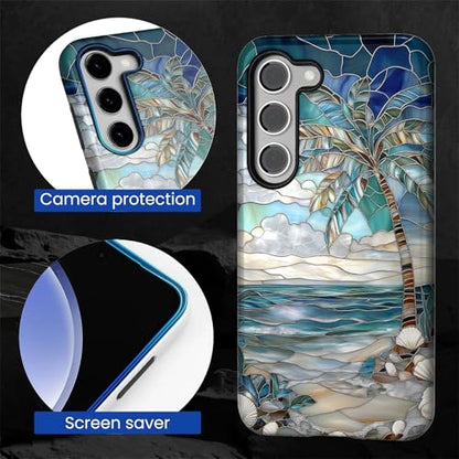 Case for Samsung Galaxy S23 Plus,Anti-Scratch Full-Body Cover Shockproof Slim Design Case,PC Hard Shell & Silicone Inner Bumper -Beach Palm Tree - color: Beach Palm Tree, size: Galaxy S23 Plus