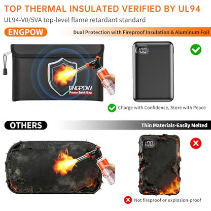 ENGPOW Fireproof Organizer Travel Safe Bag, Portable Electronic Carry Case | Heat Insulated＆Explosion-Proof, Home Travel Storage for Power Bank,Phone,Cables,USB Drive, Charging Protection, 10.6''x6.7'' - size: 10.6'' x 6.7''