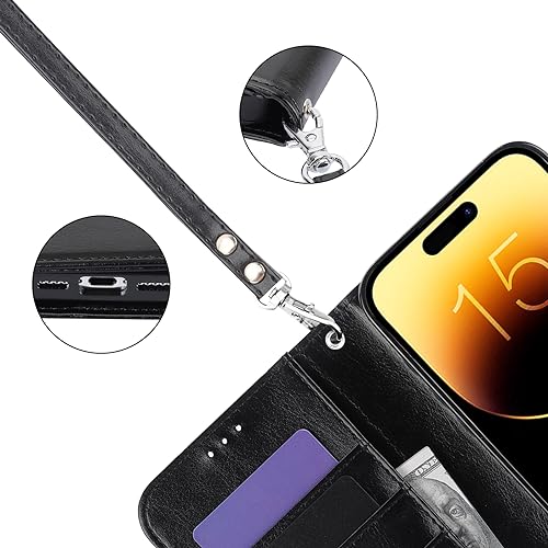 Bocasal Detachable Wallet Case Card Holder for iPhone 15 Pro Max Black | RFID Blocking Kickstand Card Slots Holder PU Leather Magnetic Shockproof Wrist Strap Removable Flip Protective Cover 6.7 inch - color: Black