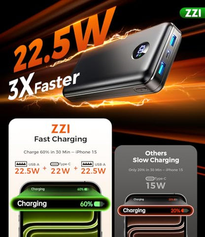 ZZI Portable Charger Power Bank 60000mAh, 22.5W PD Fast-Charge Battery Pack - color: Deepblue