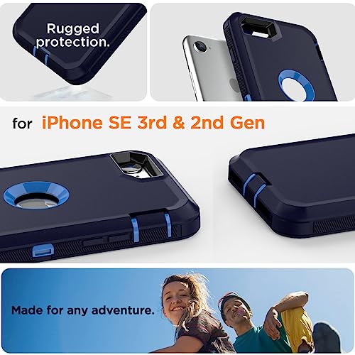 AICase for iPhone SE Case 3rd & 2nd Generation, for iPhone SE 2022/2020 Built-in Screen Protector Heavy Duty Protective Shockproof 3-Layer Full Body Rugged Phone Cover, Admiral Blue/Royal Blue - color: Admiral Blue/Royal Blue