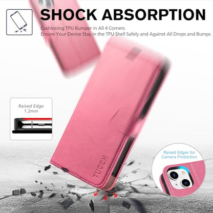 TUCCH Case Wallet for iPhone 13 (6.1") 2021, RFID Blocking Folio, Hot Pink | 3 Card Holders, Kickstand, PU Leather, Magnetic Closure, Shockproof TPU Shell, Protective Flip Cover - color: Hot Pink