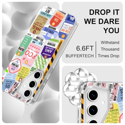 MOSNOVO Case for Samsung Galaxy S24 FE, [Buffertech 6.6ft Military-Grade Drop Protection] [Anti Peel Off Tech] Clear TPU Bumper Phone Case Cover Design - Air Ticket Labels - color: Clear - Air Ticket Labels, size: Samsung Galaxy S24 FE