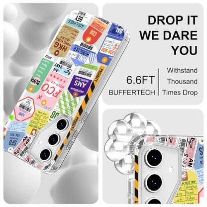 MOSNOVO Case for Samsung Galaxy S24 FE, [Buffertech 6.6ft Military-Grade Drop Protection] [Anti Peel Off Tech] Clear TPU Bumper Phone Case Cover Design - Air Ticket Labels - color: Clear - Air Ticket Labels, size: Samsung Galaxy S24 FE