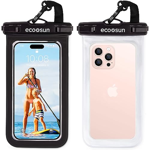 Eco Sun Waterproof Phone Pouch (2-Pack) — Designed in Hawaii — Case Fits All iPhones (incl. 17 Pro Max), Samsung Galaxy S24 & More (Black/Clear) - color: Black/Clear