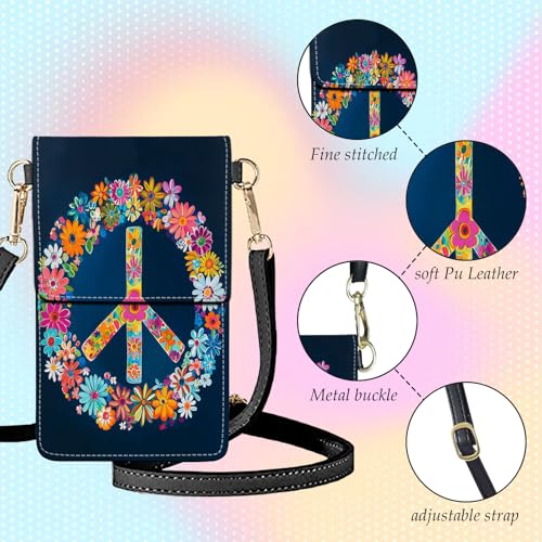 Small Crossbody Bags for Women Touchscreen Cell Phone Bag Cross Body Purses with adjustable Strap,Gifts For Teenage Girls-peace Sign Wreath