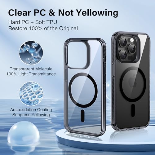 Supdeal Magnetic Clear Case for iPhone 13 Pro, [Compatible with MagSafe] [Non Slip Bumper & Not Yellowing] Military Grade Shockproof Transparent Silicone Phone Cover, 6.1", Black - color: Black, size: iPhone 13 Pro