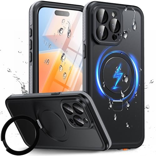 Oterkin Magnetic Stand for iPhone 15 Pro Case Waterproof IP68, Black - color: Black, size: iPhone 15 Pro 6.1''