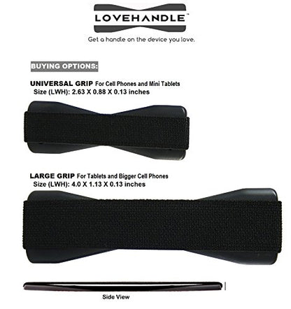 LOVEHANDLE Universal Phone Grip - Black Strap, Silver Base