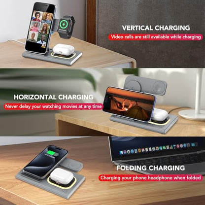 3 in 1 Foldable Charging Station for Apple Wireless Charger - color: Gray