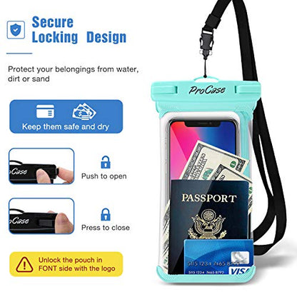 ProCase 2 Pack Waterproof Phone Pouch, Underwater Phone Case Up to 7", Dry Bag for iPhone 17 Air 16 15 14 13 Pro Plus Max, Galaxy S24 S23 S22 Ultra Pixel, Beach Essentials -Green - color: Green