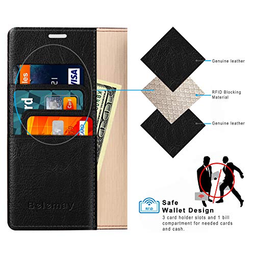 Belemay Case Compatible with iPhone 15 Wallet Case-Genuine Leather-RFID Blocking Card Holders-Shockproof TPU Shell-Kickstand-Durable Flip Cover-Book Folding Phone Case Women Men (6.1-inch) Black - color: Black, size: iPhone 15