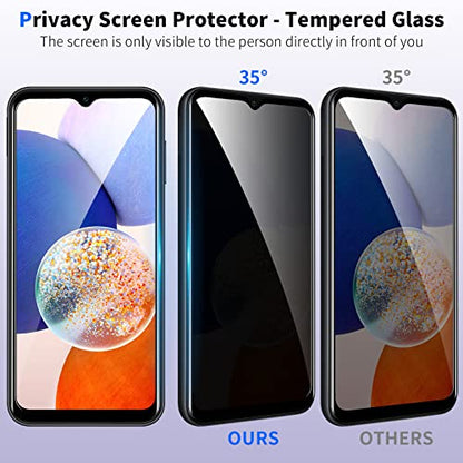 [2+2 Pack] Privacy Screen Protector for Samsung Galaxy A14 5G with Camera Lens Protector, Anti-Spy Tempered Glass Film, Full Coverage, Anti-Scratch, Bubble Free, Case Friendly, Easy Installation - size: Samsung Galaxy A14