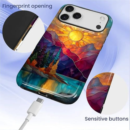 DAIZAG Case for iPhone 17 Pro Max,Mountain Range Sunrise Stained Glass Full-Body Design Hybrid Dual Protection Soft TPU Hard PC Shockproof Scratch-Resistant Protective Cover Phone Case for Men Women
