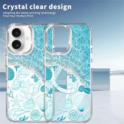 VisEnt Clear Case for iPhone 16, Magnetic Phone Case, Transparent Slim Cover, Military Grade Protection, Shockproof, Anti-Yellowing, Scratch Resistant, Ocean Wave Shell - color: Ocean Wave Shell, size: Iphone 16