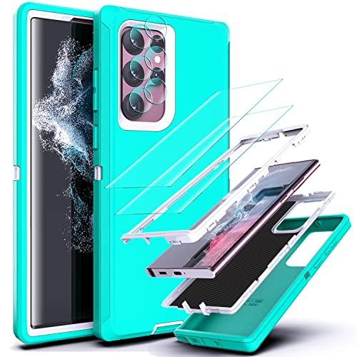YmhxcY for Galaxy S22 Ultra Case with Self Healing Flexible TPU Film[2 Pack] and Lens Protective Film[2 Pack], Heavy Protection Cover for Galaxy S22 Ultra （6.8“）-Aqua Blue and White - color: Aqua blue and white