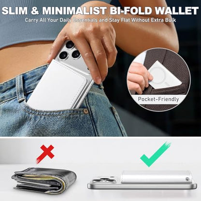 TUCCH Magnetic Wallet for Magsafe iPhone, 6 Card Holders, White | Clear ID Window, RFID Blocking, for iPhone 17/17e/16/15/14/13/12 Pro/Pro Max/Plus, Flip Folio Card Case, PU Leather - color: White