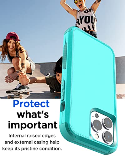 AICase for iPhone 14 Pro Max Case(6.7")Case,Heavy Duty 3-Layer Rugged Pocket-Friendly Phone Cover,Durable Military Grade Protection Shockproof/Drop Proof/Dust-Proof Protective for iPhone 14 Pro Max - color: Teal
