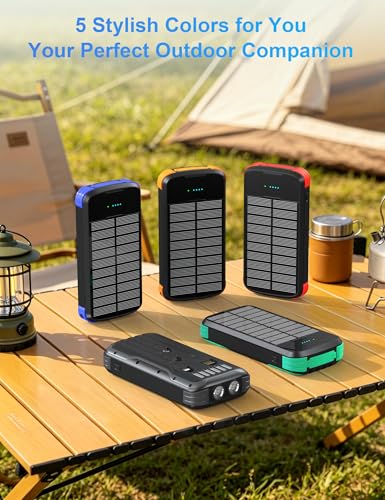 Solar Power Bank 40000mAh PD20W Fast Charging Portable Solar Charger - color: Black