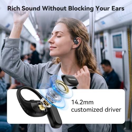 TECKNET Open Ear Headphones, Wireless Earbuds with Ear Hooks, Black - color: Black